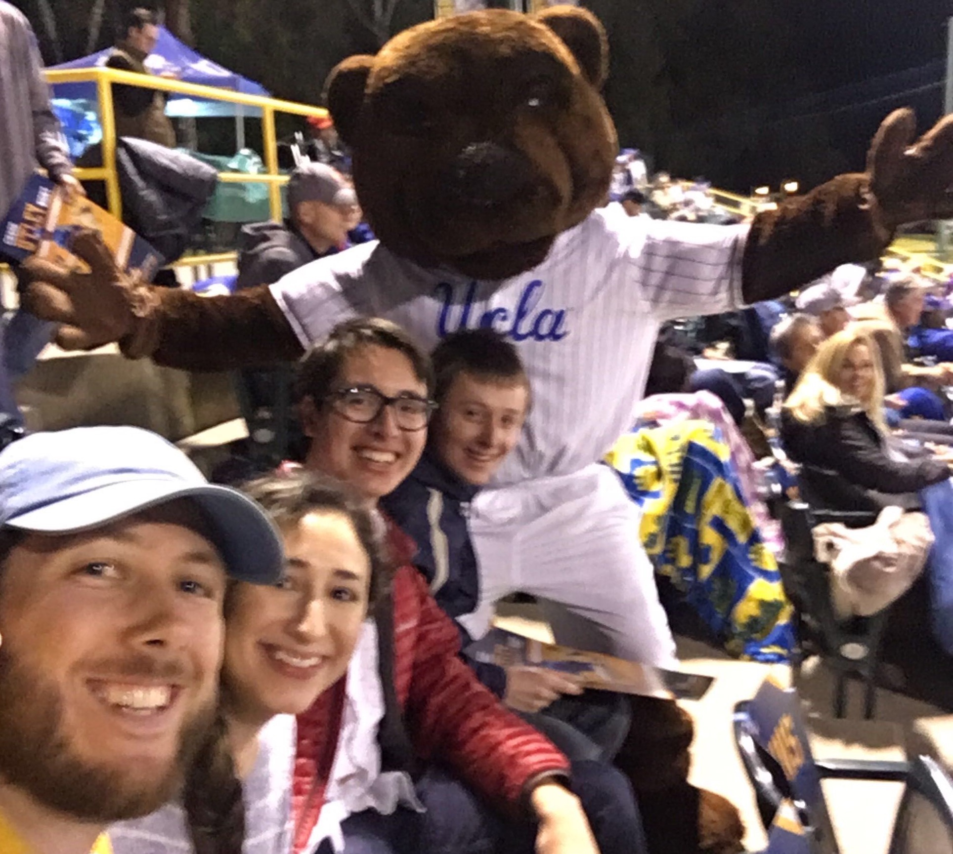 Picture of Will and friends at UCLA baseball game